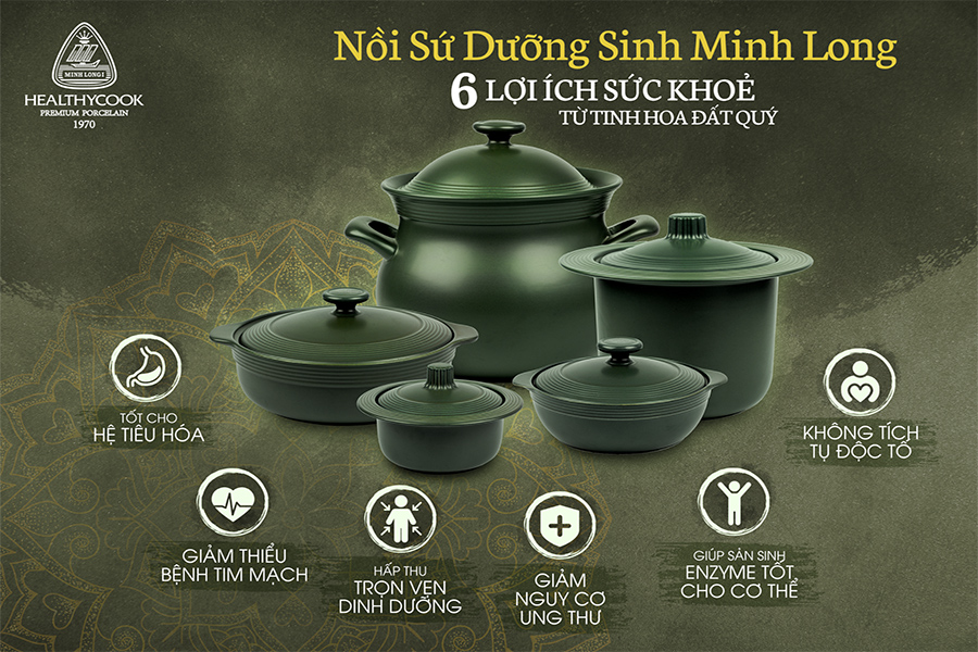 Bộ 2 Nồi Dưỡng Sinh Đáy Từ Minh Long Healthycook - Xanh Rêu