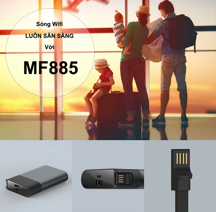Bộ Phát Wifi Kiêm Pin Sạc Dự Phòng Xiaomi ZMI MF885 - Đen - Hàng Nhập Khẩu