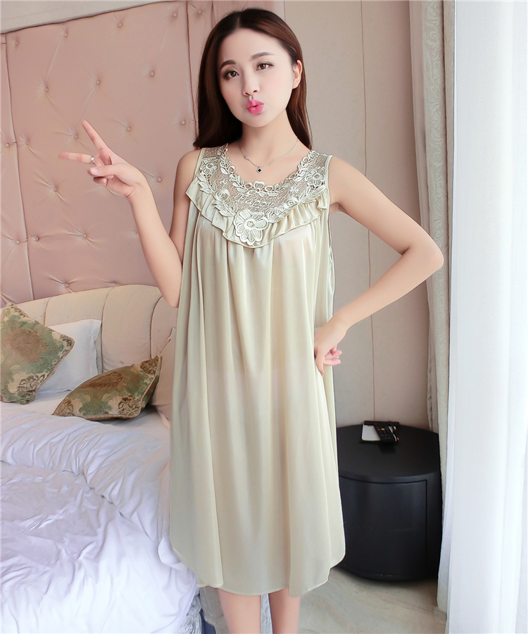 Đầm (Váy) ngủ nữ ren cổ 2 dây phi lụa cao cấp mềm mại thoáng mát JS-SX222