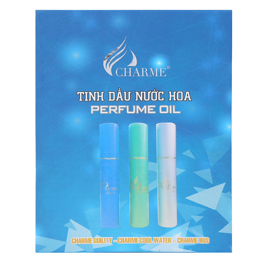Set 3 Chai Nước Hoa Tinh Dầu Nam Charme (Cool Water, Guility, Iris) Charme-NHM-Set01 (10ml/Ống)