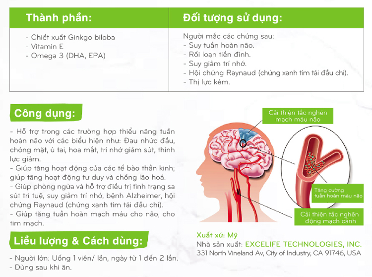 Thực Phẩm Chức Năng Viên Uống Hoạt Huyết Dưỡng Não Omexxel Ginkgo 120 (30 Viên)