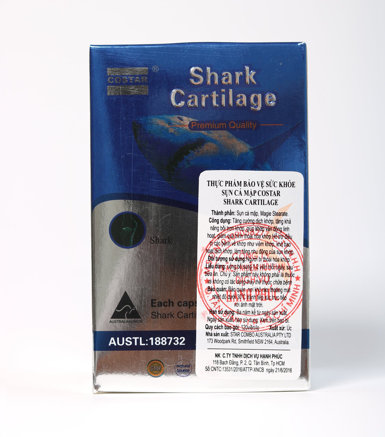 Viên Sụn vi cá mập blue shark cartilage costar 750mg Úc (100 viên)