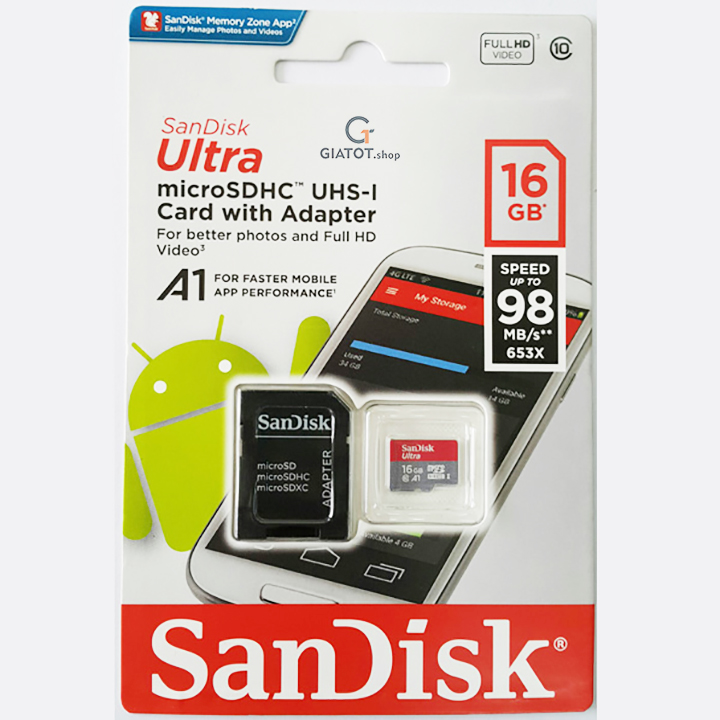 Thẻ nhớ MicroSD SanDisk Ultra Class10 A1 16GB 98Mb/s