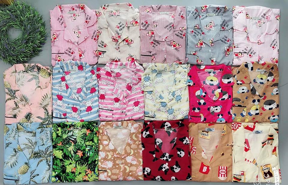 Đồ Mặc Nhà Ngắn Pijama Thái Vải Kate Họa Tiết Chuối Pijama240604 - Xanh Phối Trắng