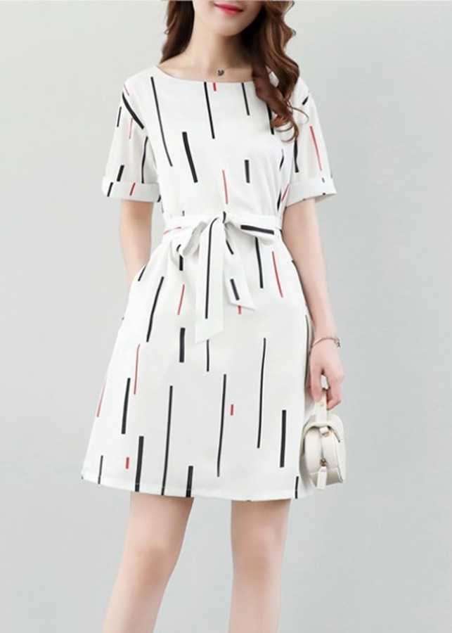 Đầm suông nữ kẻ sọc kèm dây thắt eo d35