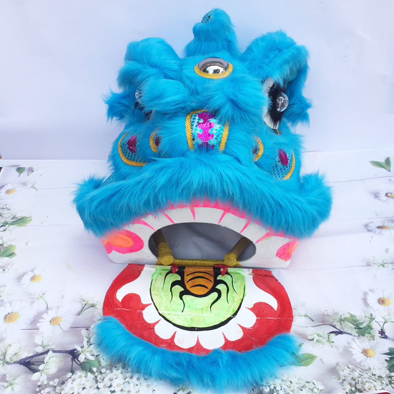 Đầu lân trung thu có đèn cỡ đại 57cm x 54cm x 53cm - Màu xanh lam