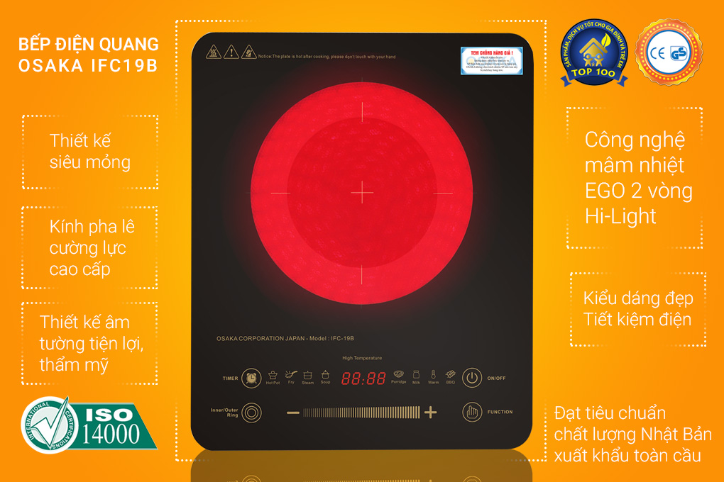 Bếp Điện Quang Cảm Ứng Osaka IFC19B (2200W) - Đen