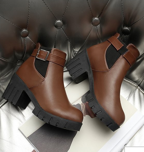 Giày Boot nữ đế thô B095Nau