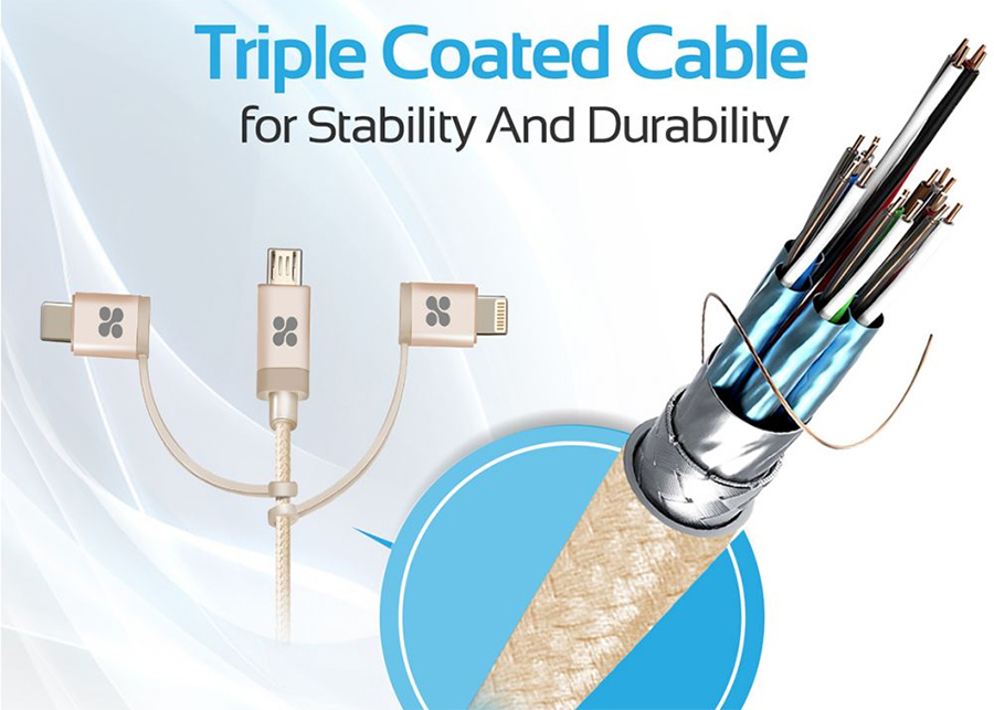 Dây Cáp Sạc 3 Trong 1 MicroUSB / Lightning / USB Type-C Chuẩn MFI Promate Unilink Trio 1.2m - Hàng Chính Hãng