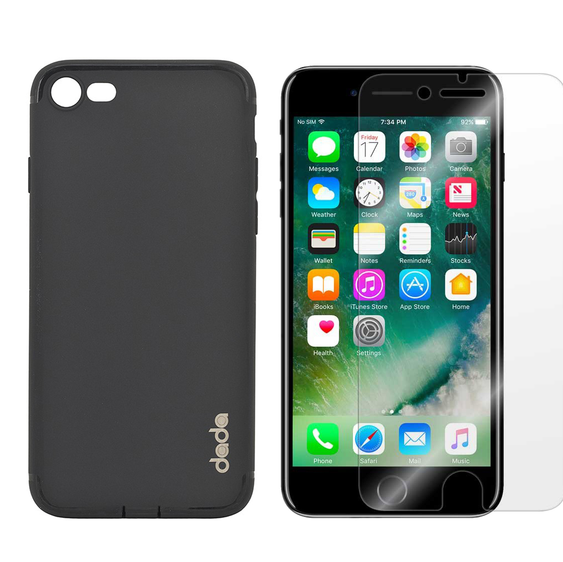 Bộ Kính cường lực Remax (Trong suốt) + Ốp Lưng Dẻo Dada Iphone 7/8