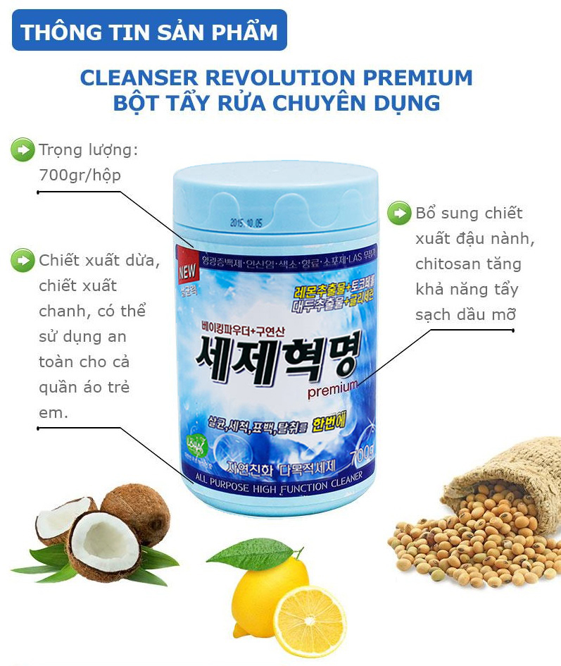 Bộ 4 Hộp Tẩy Rửa Chuyên Dụng Đa Năng Cleanser Revolution (4*700g) - HÀN QUỐC + TẶNG 1 BÌNH XỊT