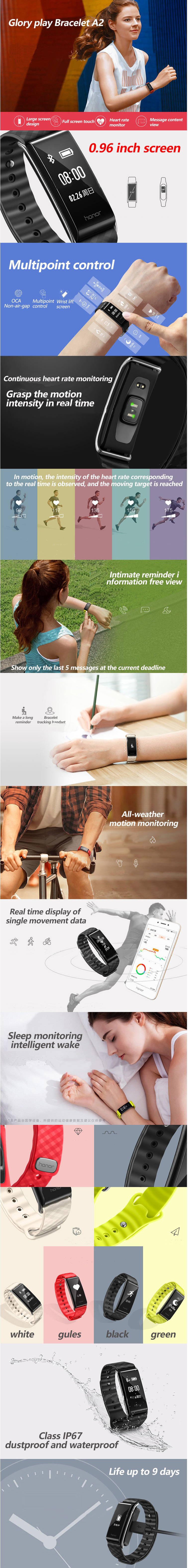 Vòng Tay Thông Minh Màn Hình Cảm Ứng Đa Điểm Tương Thích iOS, Android - Glory Play Bracalet A2 - Đen