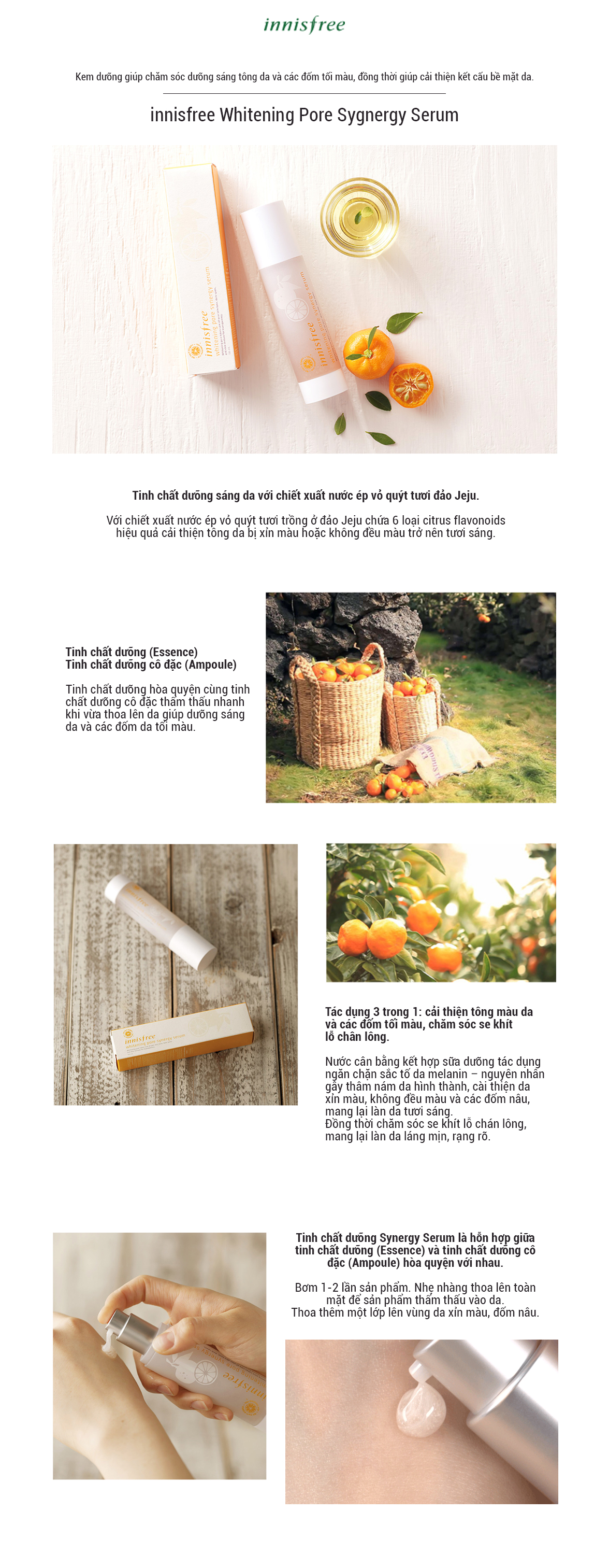 Tinh Chất Dưỡng Cô Đặc Làm Sáng Da Từ Vỏ Quýt Tươi Jeju Innisfree Whitening Pore Sygnergy Serum (50ml)