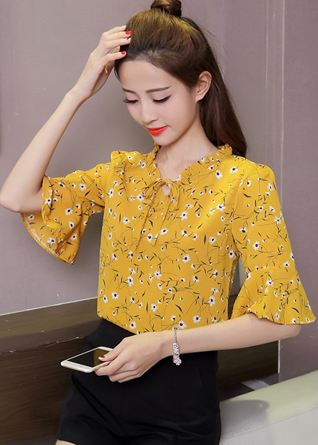 Áo nữ tay lỡ họa tiết hoa lá sm139