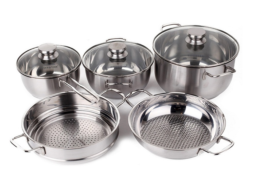 Bộ nồi inox 5 cái 3 đáy nắp kính Fivestars FS08CG1