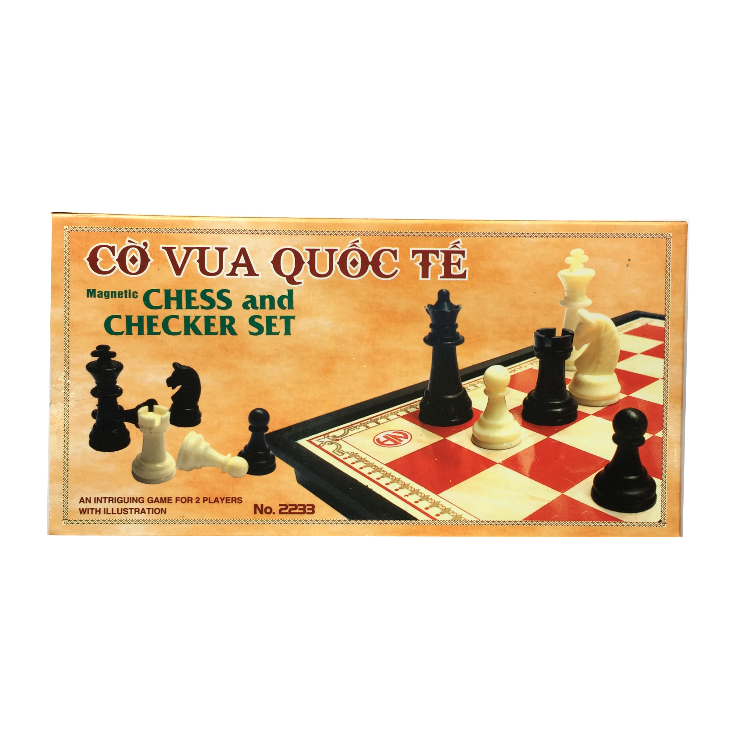 Bộ cờ vua nam châm 25cm x 25cm hộp vàng bàn đen đỏ