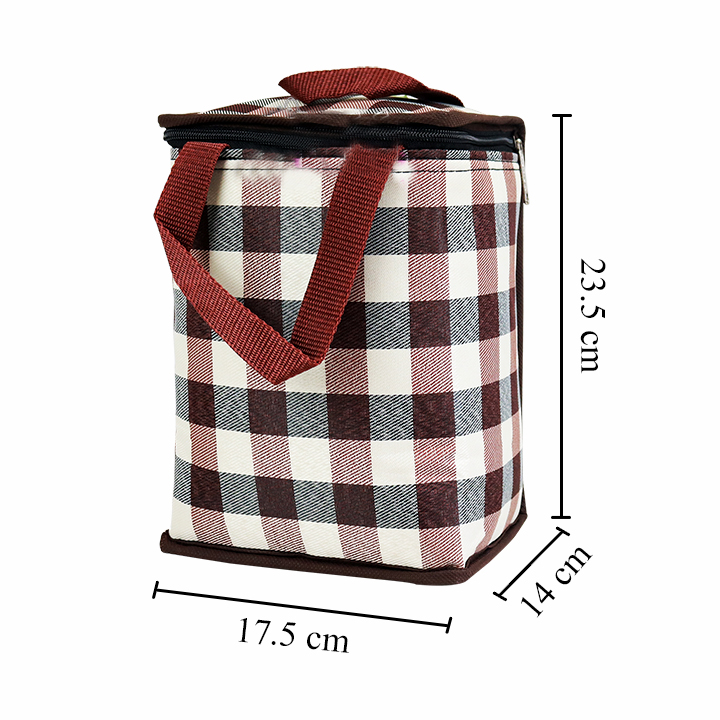 Túi giữ nhiệt kiểu đứng caro trắng nâu