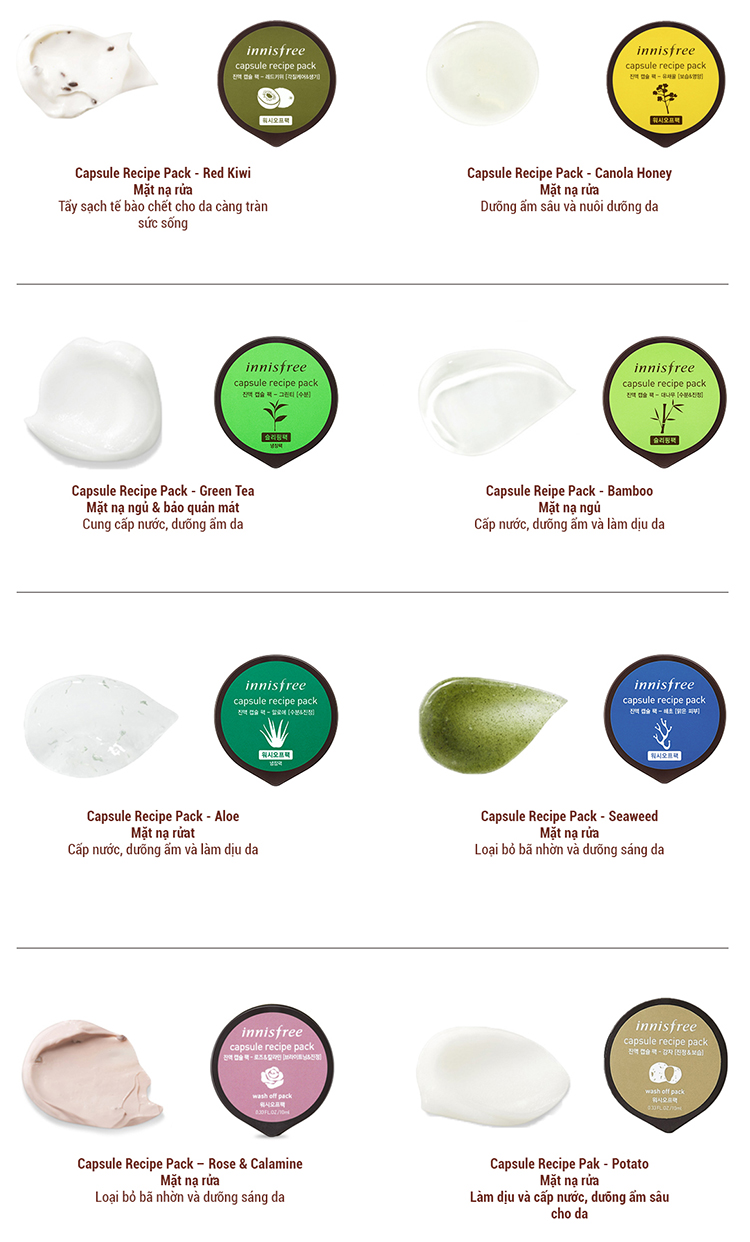 Mặt Nạ Ngủ Dưỡng Ẩm & Làm Mịn Da Từ Tre Innisfree Capsule Recipe Pack - Bamboo (10ml)