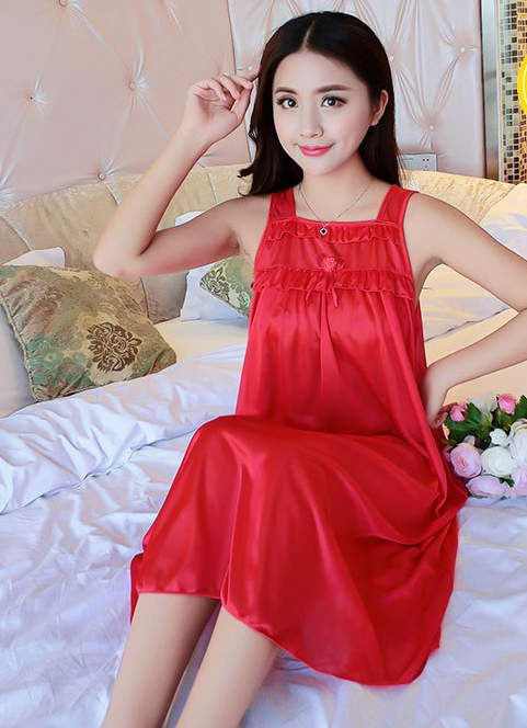 Đầm (váy) ngủ 2 dây phi lụa mềm mịn thoáng mát co giãn thoải mái JS-SX866