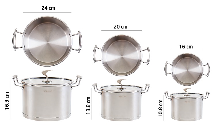 Bộ Nồi Inox Taka TKC03A (16 - 20 - 24cm)