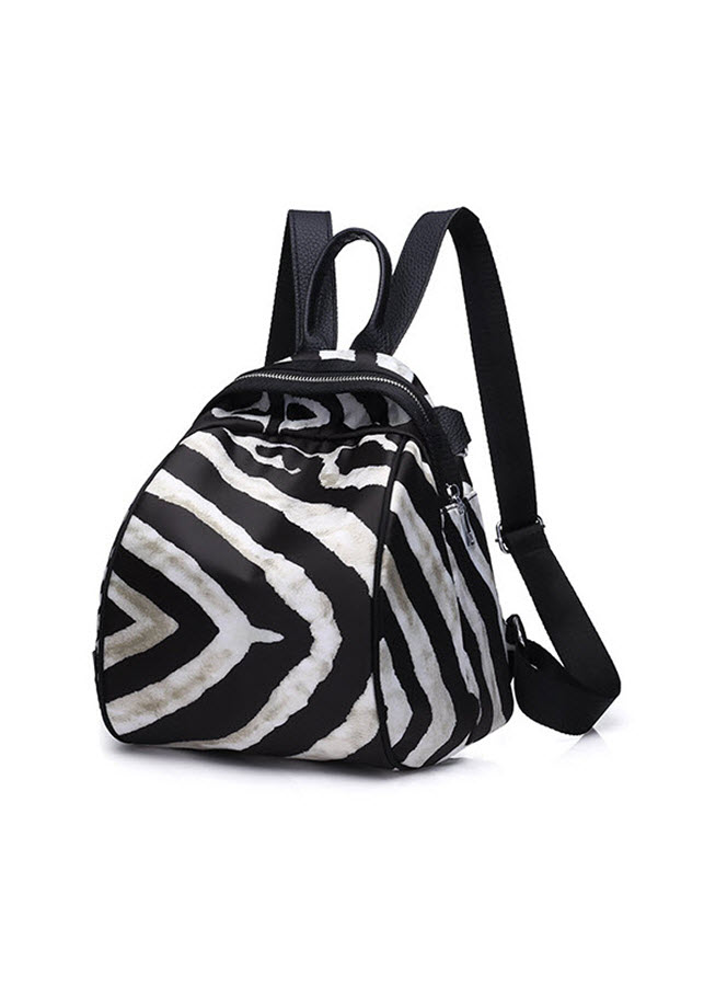 Balo vải dù nữ sọc trắng đen thời trang THB176