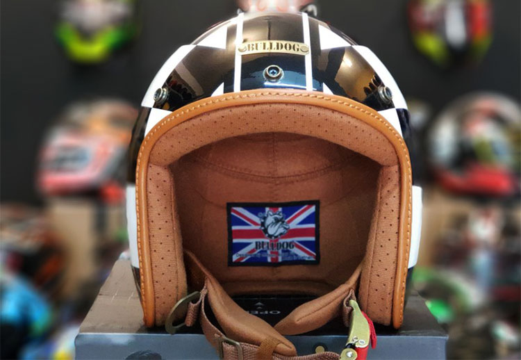 Mũ Bảo Hiểm 3/4 Bulldog Heli Fiberglass - Trắng Đen